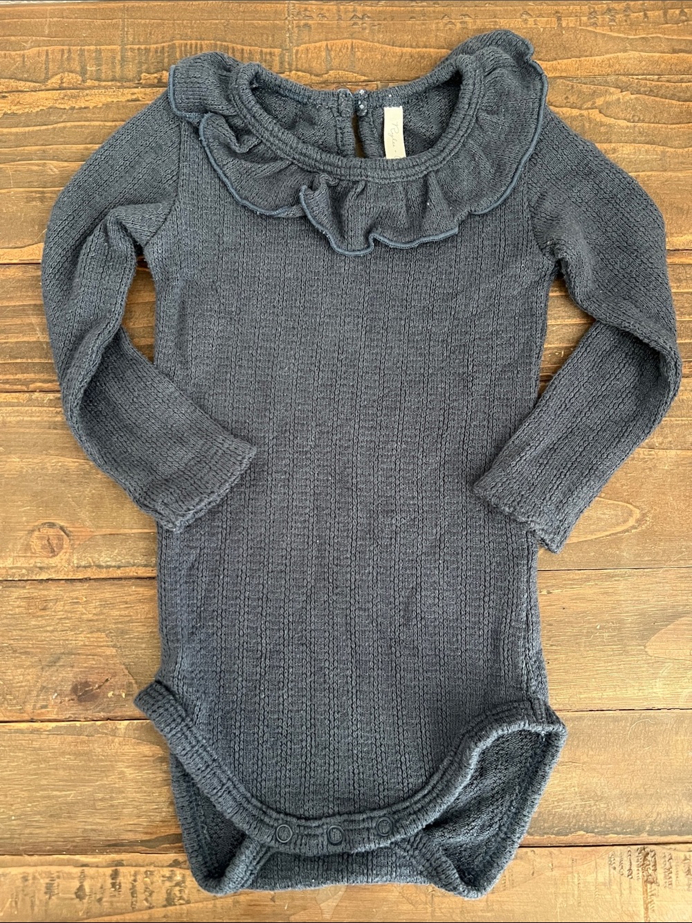 Rylee + Cru Navy Blue Ruffle Neck Knit Bodysuit Sweater
